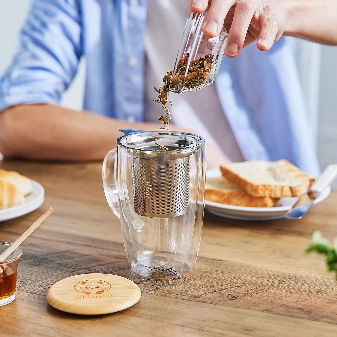 
                  
                    Stainless Steel Tea Infuser with Bamboo Lid
                  
                