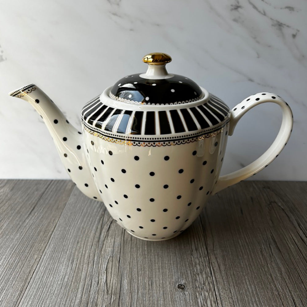 Black and white polka dot teapot