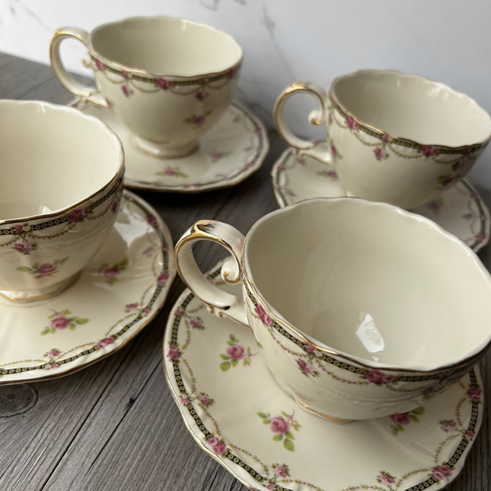 Four Rosie Posie Porcelain Teacups